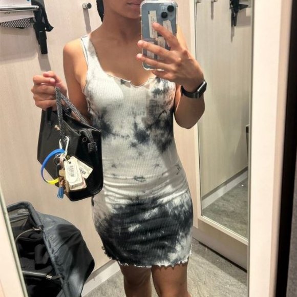 Notch Neck Ribbed Tie Dye Mini Bodycon Summer Dress Size Large - Picture 6 of 14